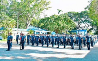 <p><strong>TROOP FORMATION.</strong> Some 140 police personnel who arrived in Negros Oriental on July 29, 2024, attended the morning flag-raising at Camp Fernandez in Agan-an, Sibulan town. Their deployment forms part of the transition phase of the Negros Oriental Police Provincial Office from Central Visayas to the Negros Island Region.<em> (Photo courtesy of the NOPPO)</em></p>