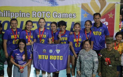 <p><strong>CHAMPION.</strong> The Rizal Technological University-Mandaluyong girls volleyball team displays its medals at the close of the Philippine ROTC Games Luzon leg at Cavite State University in Indang on Saturday (Aug. 3, 2024). The team will advance to the national finals on Aug. 18 to 24, also in Indang. <em>(Photo courtesy of Philippine Sports Commission)</em></p>