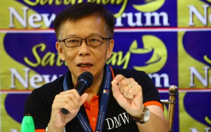 <p><strong>CAREFUL PLANNING.</strong> Department of Migrant Workers Secretary Hans Leo Cacdac speaks to the press during the Saturday News Forum in Quezon City on Aug. 3, 2024. Cacdac said Manila’s appeal for the release of the 17 Filipino crew members of the Houthi-seized MV Galaxy Leader in Yemen is still in the works. <em>(PNA photo by Joan Bondoc)</em></p>