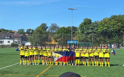 <p><strong>GOING INTERNATIONAL.</strong> The Leyte Association of Organized Sports Football Club Under-16 girls, one of three Philippine representatives to the ongoing 2024 Norway Cup in Oslo. The girls made it to the semifinals. <em>(Photo courtesy of Football Kings United FC)</em></p>