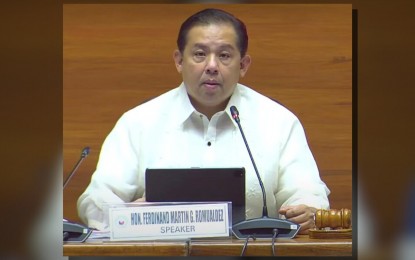 <p><strong>BUDGET DELIBERATIONS.</strong> Speaker Martin Romualdez delivers his speech during the start of the deliberations on the proposed 2025 national budget at the House of Representatives in Quezon City on Monday (Aug. 5, 2024). Romualdez said Congress would ensure that every peso in next year's capital outlay is judiciously allocated and spent by prioritizing programs and initiatives that will contribute to the national goals and the well-being of citizens. <em>(Screengrab)</em></p>