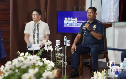 <p><strong>ACCOMPLISHMENTS</strong>. Police Regional Office-Bicol Director Brig. Gen. Andre Dizon (right) reports the achievements and accomplishments of the regional police from 2022 to 2024 during the Kapihan sa Bagong Pilipinas forum at Camp Simeon Ola, Legazpi City, Albay on Tuesday (Aug. 6, 2024). PRO5 seized PHP224 million worth of illegal drugs and nabbed 2,609 suspects the last two years<em>. (Photo courtesy of PRO5)</em></p>