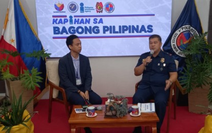 <p><strong>LOWER CRIME INCIDENTS</strong>. Ilocos Police Regional Office Director Brig. Gen. Lou Frias Evangelista (right) guests at the Kapihan sa Bagong Pilipinas forum at their headquarters in San Fernando City, La Union on Tuesday (Aug. 6, 2024). Evangelista discussed various programs of the Philippine National Police and the decreased crimes in the region from January to June this year.<em> (PNA photo by Liwayway Yparraguirre)</em></p>