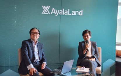 <p><strong>FASTER SPENDING</strong>. Ayala Land chief finance officer Augusto Bengzon (left) and president and chief executive officer Anna Ma. Margarita Bautista-Dy in a press briefing in Makati City on Wednesday (Aug. 7, 2024). The company sees faster spending of its PHP100-billion 2024 budget in the second half of the year.<em> (PNA photo by Kris M. Crismundo)</em></p>