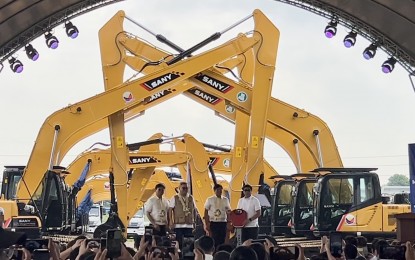 <p><strong>IRRIGATION DEVELOPMENT.</strong> President Ferdinand R. Marcos Jr. leads the ceremonial turnover of 148 newly procured heavy equipment of the National Irrigation Administration at the Global Construct City in Mexico, Pampanga on Wednesday (Aug. 7, 2024). The equipment worth PHP782 million will be used in the operation and maintenance of irrigation systems.<em> (PNA photo by Ruth Abbey Gita-Carlos)</em></p>