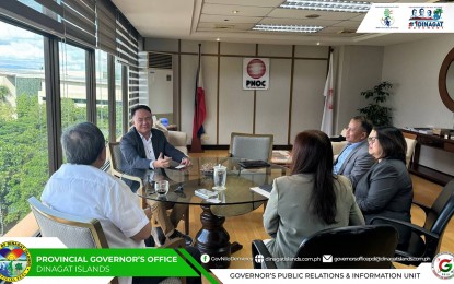 <p><strong>ENERGY NEEDS</strong>. Governor Nilo Demerey Jr. (center) meets with Philippine National Oil Company officials in Taguig City on Wednesday (Aug. 7, 2024). They finalized the plan to build a solar farm in San Jose, Dinagat Islands to boost power supply as business and tourism in the island province continue to grow. <em>(Photo courtesy of Dinagat Governor’s Office)</em></p>