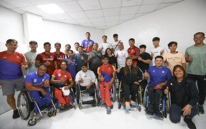 <p><strong>PARALYMPIANS.</strong> Members of the lean but competitive Philippine delegation to the 2024 Paris Paralympics attend a simple sendoff ceremony at PhilSports Arena in Pasig City on Aug. 9, 2024. Senate President Pro Tempore Jinggoy Estrada on Tuesday (Aug. 13) called for equal cash incentives for Paralympic and Olympic athletes. <em>(PNA photo by Joan Bondoc)</em></p>