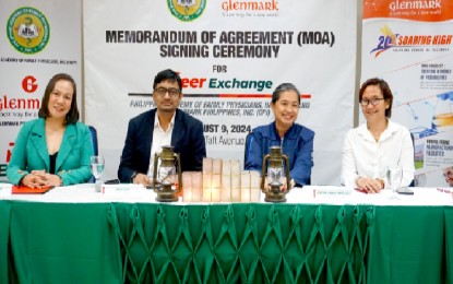 <p><strong>DERMATOLOGY MODULES AND ATLAS</strong>. The Philippine Academy of Family Physicians (PFAP) and Glenmark Philippines, Inc. sign on Aug. 9, 2024 sign a memorandum of agreement for the "Peer Exchange" project in Pasay City. The project aims to understand the key dermatological conditions in the primary care setting nationwide and to create modules and an atlas that would guide health experts in addressing the skin problems of Filipinos.<em> (Photo courtesy of PFAP)</em></p>