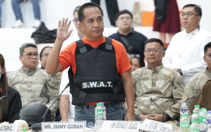 <p><strong>SHABU TRADE LINKS.</strong> Former Bureau of Customs intelligence officer Jimmy Guban takes his oath during the House quad committee probe into the links of Philippine online gaming operators in the illegal drug trade and the extrajudicial killings tied to the past administration’s war on drugs in Bacolor, Pampanga on Friday (Aug. 16, 2024). Guban implicated Vice President Sara Duterte’s husband, Manases Carpio; her brother and Davao City 1st District Rep. Paolo Duterte; and former presidential economic adviser Michael Yang to the smuggling of PHP11 billion worth of shabu in 2018. <em>(Photo courtesy of House media affairs)</em></p>