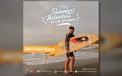 <p><strong>SURFING TOURISM</strong>. A tourist poses at the Urbiztondo Beach in San Juan town, La Union in this undated photo.The La Union Provincial Tourism Office records an estimated PHP462.2 million tourism receipts, with 237,868 tourist arrivals from Jan. 1 to July 15, 2024. <em>(Photo courtesy of Love La Union Facebook Page)</em></p>