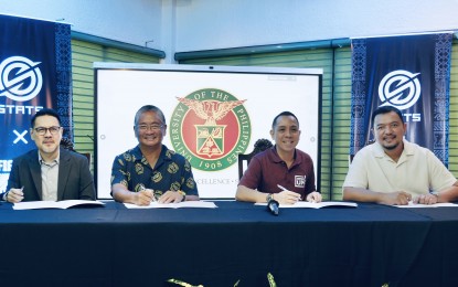 <p><strong>PARTNERSHIP</strong>. Januarius Holdings Inc. and subsidiary STATS Technical Sportswear renew its partnership with the University of the Philippines men's basketball team for UAAP Season 87 at the Executive House in UP Diliman, Quezon City on Friday (Aug. 16, 2024). The agreement was signed by (from left) team manager Agaton Uvero, JHI chair and chief operating officer JJ Atencio, nowheretogobutUP chair Jed Eva, and UP Office for Athletics and Sports Development director Bo Perasol. <em>(Contributed photo)</em></p>