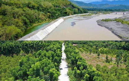 <p><strong>COMPLETED.</strong> The completed flood control structure in Nueva Vizcaya (upper photo) and a road project in Oriental Mindoro (lower photo). The Department of Public Works and Highways said these projects would help mitigate flooding and improve delivery of goods and access to essential services.<em> (Photos courtesy of DPWH)</em></p>