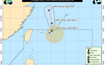 <p><strong>STORM PATH.</strong> Tropical Depression Dindo has intensified into a tropical storm according to the latest weather bulletin on Monday (Aug. 19, 2024).  No wind signal is up in any part of the country as Dindo is expected to exit Philippine Area of Responsibility in the  morning.  <em>(Photo courtesy of PAGASA)</em></p>