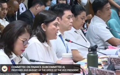 <p><strong>OVP PROGRAMS.</strong> Vice President Sara Z. Duterte (2nd from left) discusses the various programs implemented by her office before a Senate panel on Tuesday (August 20, 2024). The OVP’s proposed PHP2.037 billion for 2025 was "deemed submitted to plenary" after earning support from senators. (<em>Screenshot from Senate livestream)</em></p>