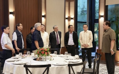 <p><strong>UNITED.</strong> Top political leaders from major parties gather at Malacañang's Aguado residence, under the directive of President Ferdinand R. Marcos Jr., to strategize for the 2025 midterm elections on Monday (Aug. 19, 2024). Speaker Martin Romualdez (rightmost), who led the meeting underscored the importance of unity and collaboration within the “Alyansa para sa Bagong Pilipinas” as they prepare for the upcoming polls.<em> (Photo courtesy of House Press and Public Affairs Bureau)</em></p>