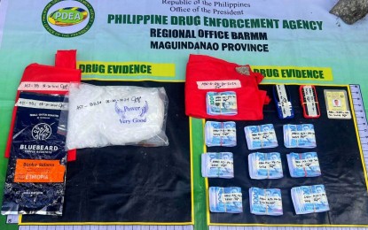 <p><strong>SEIZED. </strong>The illegal drugs, marked money, and shabu paraphernalia seized from two big-time drug peddlers in Cotabato City on Tuesday (Aug. 20, 2024). A kilo of suspected “shabu” with a street value of PHP6.8 million were found in the possession of the suspects, police said. <em>(Photo courtesy of PDEA-BARMM)</em></p>