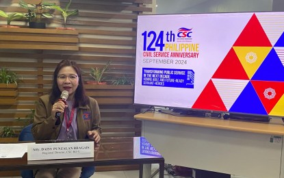 <p><strong>PUBLIC SERVICE</strong>. Civil Service Commission (CSC) Regional Director lawyer Daisy Bragais answers questions from media practitioners during a press conference at the CSC regional office in Barangay Rawis, Legazpi City, on Thursday (Aug. 22, 2024). Bragais said CSC provided financial assistance to 15 public servants who died in the line of duty from 2011 to 2023<em>. (PNA photo by Connie Calipay)</em></p>