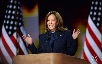 <p><strong>NOMINATED.</strong> US Vice President Kamala Harris speaks during the Democratic National Convention (DNC) at the United Center in Chicago, Illinois, United States on Aug. 22, 2024. Harris has formally accepted the nomination as the Democrat’s presidential bet in the November polls. <em>(Anadolu)</em></p>