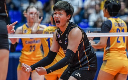 <p><strong>BEST PLAYER.</strong> Cignal's Marivic Velanie Meneses celebrates during their quarterfinal match against Capital1 in the Premier Volleyball League Reinforced Conference at FilOil EcoOil Centre in San Juan City on Saturday (Aug. 24, 2024). She scored 21 points, including seven blocks, as the HD Spikers marched to the semifinal with a 25-19, 36-34, 16-25, 22-25, 15-12 victory. <em>(Photo courtesy of PVL)</em></p>