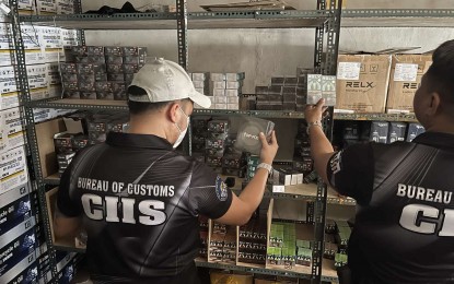 <p><strong>ILLEGAL PRODUCTS</strong>. Authorities seize illegal vape products at a warehouse in Manila on Aug. 23, 2024. Some PHP94 million worth of smuggled motor parts and accessories and vape products were found during operations in two warehouses in Manila and Laguna, the Bureau of Customs (BOC) said on Sunday. (Aug. 25, 2024) <em>(Photo courtesy of BOC)</em></p>