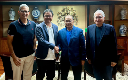 <p><strong>SPORTS PATRON</strong>. Manny V. Pangilinan (3nd from left) will support the country's hosting of the 2025 FIVB Volleyball Men's World Championship in September 2025. Pangilinan made the commitment during a recent meeting at his office in Makati City with (from left) MVP Sports Foundation president Al Panlilio, Philippine National Volleyball Federation president Ramon Suzara and PLDT Business Transformation Group head Ricky Vargas.  <em>(Contributed photo) </em></p>