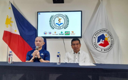 <p><strong>LANDMARK RULING</strong>. Former Pampanga congressman Yeng Guiao (left) discusses the Supreme Court’s landmark decision on the proper remittances of PAGCOR and PCSO to the Philippine Sports Commission (PSC) during the Philippine Sportswriters Association Forum at the PSC in Vito Cruz, Manila on Tuesday (Aug. 27, 2024). With him is lawyer Avelino “Jun” Guzman Jr. <em>(PSA photo)</em></p>