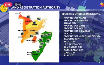 <p><strong>REGISTRIES OF DEEDS.</strong> The offices of the Registries of Deeds in Western Visayas. Lawyer Giovanni Alfonso F. Miraflores, director of LRA 6 (Western Visayas), said during the Kapihan sa Bagong Pilipinas on Tuesday (Aug. 27, 2024) that certified true copies of land titles can now be accessed online due to the government’s computerization efforts. <em>(Screengrab from LRA video)</em></p>
<p> </p>