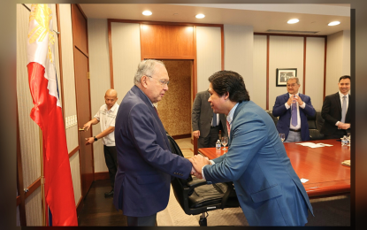 <p><strong>COURTESY CALL.</strong> Philippine Ambassador to the United States Jose Manuel Romualdez (left) and Aurora Pacific Economic Zone and Freeport Authority (APECO) president and chief executive officer Gil Taway IV at the Philippine Embassy in Washington D.C. on Aug. 14, 2024. The APECO paid a courtesy call on Romualdez as part of its investment mission in the US. <em>(Courtesy of APECO)</em></p>