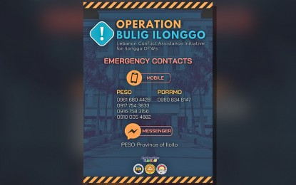 <p><strong>BULIG ILONGGO.</strong> The provincial government Operation Task Force Bulig Ilonggo is ready to help Ilonggos, currently working in Lebanon. The Public Employment Service Office has 65 accounted OFWs as of Thursday (Aug. 29, 2024), but thousands are undocumented. <em>(Image from PESO Iloilo FB page)</em></p>