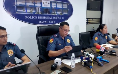 <p><strong>STILL HIDING.</strong> Lt. Col. Jerick Filosofo, the Special Task Group (STG) Teknon Alpha’s second spokesperson; Brig. Gen. Roderick Augustus Alba, also speaking for STG Teknon Alpha; and Police Regional Office 11 (Davao Region) spokesperson Maj. Catherine Dela Rey (left to right) defend the legality of the police operation inside the Kingdom of Jesus Christ compound in Davao City, during a press conference on Thursday (Aug. 29, 2024). The police officials vowed that law enforcement authorities will continue to find fugitive pastor Apollo Quiboloy, who has warrants of arrest for child abuse charges. <em>(PNA photo by Robinson Niñal Jr.)</em></p>