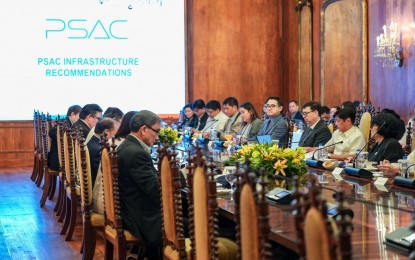 <p><strong>MORE INFRASTRUCTURE PROJECTS.</strong> President Ferdinand R. Marcos Jr. (2nd from right) meets with the Private Sector Advisory Council - Infrastructure Sector Group (PSAC-ISG) at Malacañan Palace in Manila on Thursday (Aug. 29. 2024). During the meeting, Marcos and the PSAC-ISG agreed on the need to implement infrastructure projects that could help reduce electricity rates, boost water supply, and mitigate flooding in the country. <em>(Photo from PBBM’s official Facebook page)</em></p>