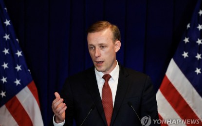 <p>U.S. National Security Advisor Jake Sullivan attends a press conference at the U.S. embassy in Beijing on Aug. 29, 2024 in this photo released by Reuters. <em>(Yonhap)</em></p>