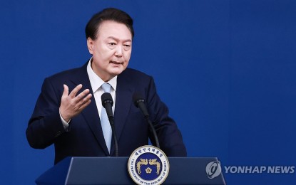 <p>President Yoon Suk Yeol speaks during a press conference at the presidential office in Seoul on Aug. 29, 2024. <em>(Yonhap)</em></p>