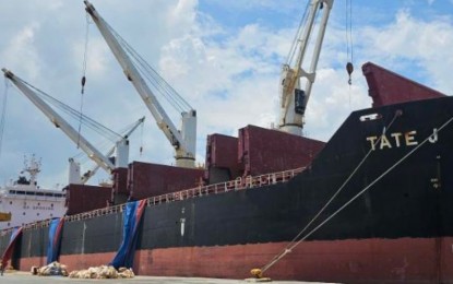 <p><strong>SUGAR SHIPMENT</strong>. Cargo vessel Tate J, docked at the Bredco port in Bacolod City, is expected to sail Tuesday (Sept. 3, 2024) to deliver 25,300 metric tons of raw sugar to California, USA. The shipment will fulfill the country’s sugar allocation quota to the US as provided in Sugar Order No. 3. (<em>Photo courtesy of Sugar Regulatory Administration)</em></p>