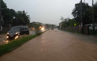 <p><strong>FLOODED.</strong> A road in San Mateo, Rizal remains passable to light vehicles amid a downpour on Monday (Sept. 2, 2024). The NDRRMC reported two deaths and 10 injuries, all from Northern Mindanao, due to the effects of Tropical Storm Enteng and the southwest monsoon. <em>(Photo courtesy of San Mateo Rizal Department of Public Order and Safety)</em></p>