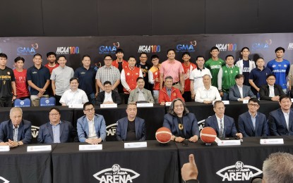 <p><strong>NCAA 100. </strong>School officials, coaches and players who attended the National Collegiate Athletic Association Season 100 press conference at Mall of Asia Arena Coral Way lobby in Pasay City on Tuesday (Sept. 3, 2024). The league will kick off on Sept. 7 at the same arena. <em>(PNA photo by Jean Malanum)  </em></p>