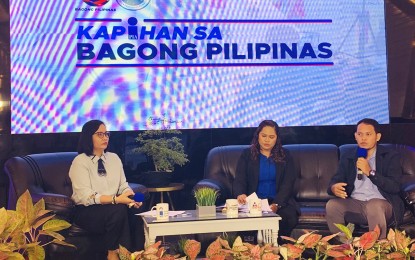 <p><strong>AID TO OFWs.</strong> Rodel Deligero (right), Overseas Workers Welfare Administration-Caraga Region Officer-in-Charge, reports on the agency's accomplishments for the first semester of this year at the Kapihan sa Bagong Pilipinas forum in Butuan City on Tuesday (Sept. 3, 2024). The achievements included PHP6.5 million in livelihood funding provided to 362 distressed or displaced overseas Filipino workers. <em>(PNA photo by Alexander Lopez)</em></p>