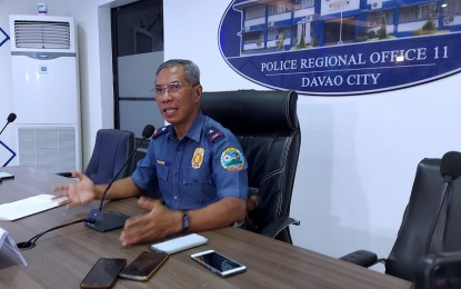 <p><strong>ALMOST THERE.</strong> Police Regional Office in Davao Region Director Brig. Gen. Nicolas Torre III says in a press briefing in Davao City on Tuesday (Sept. 3, 2024) that they are “almost there” in arresting Kingdom of Jesus Christ leader Apollo Quiboloy. The fugitive preacher is wanted for violations of the Anti-Trafficking in Persons Act and the Special Protection of Children Against Abuse, Exploitation, and Discrimination Act.<em> (PNA photo by Robinson Niñal Jr.)</em></p>