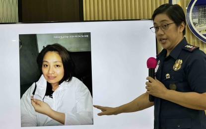 <p><strong>IN CUSTODY.</strong> Philippine National Police (PNP) spokesperson Col. Jean Fajardo shows a photo of dismissed Bamban, Tarlac mayor Alice Guo while in custody of the Indonesian Police at Jatanras Mabes Polri during a media briefing at Camp Crame on Wednesday (Sept. 4, 2024). Guo was arrested by Indonesian authorities in Tangerang City, Jakarta Tuesday evening (Sept. 3). <em>(PNA photo by Lloyd Caliwan)</em></p>