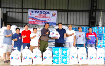 <p><strong>RELIEF OPS</strong>. Philippine Amusement and Gaming Corporation (PAGCOR) representatives turn over to Rizal 3rd District Rep. Jojo Garcia (4th from right) the agency’s relief aid for residents of San Mateo town on Tuesday (Sept. 3, 2024). PAGCOR has distributed relief goods to 5,500 families in San Mateo as well as in Bacoor, Cavite and San Pedro, Laguna. <em>(Photo courtesy of PAGCOR)</em></p>