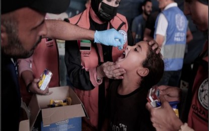 <p>A child gets a vaccination for polio in Gaza Strip. <em>(WAM photo)</em></p>
<p><em> </em></p>