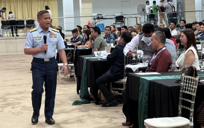 <p><strong>ENGAGEMENT.</strong> Commodore Jay Tristan Tarriela, Philippine Coast Guard spokesperson, discusses the West Philippine Sea issues with public information officers and tourism officers in Region 7 on Thursday (Sept. 5, 2024), at a convention in Dumaguete City, Negros Oriental province. The Regional Association of Development Information Officers in Region 7 signed a statement of support to the government's peace agenda for sustainable tourism development. <em>(PNA photo by Mary Judaline Flores Partlow)</em></p>