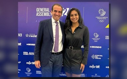 <p><strong>WORLD PADEL CHAMPIONSHIPS.</strong> Philippine Padel Association (PPA) president Alenna Dawn Magpantay (right) with International Padel Federation (FIP) president Luigi Carraro during the FIP General Assembly in Asuncion, Paraguay in May, 2024. The PPA will send 12 players to the FIP World Padel Championships Qualifiers of Asia and Africa in Kuwait on September 22-27, 2024. <em>(Contributed photo)</em></p>