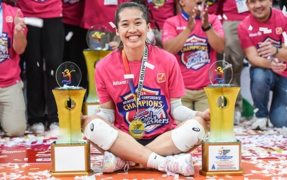 <p><strong>MVP.</strong> Bernadeth Pons led Creamline to a 25-15, 25-23, 25-17 victory over Akari in the finals of the Premier Volleyball League (PVL) Reinforced Conference at the Philsports Arena on Wednesday (Sept. 4, 2024). She delivered 19 points on 14 attacks and five aces and made 12 excellent digs and 13 receptions. <em>(Photo courtesy of PVL)</em></p>