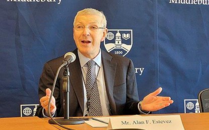 <div dir="auto">This file photo shows Undersecretary of Commerce for Industry and Security Alan Estevez speaking during a forum in Washington on Dec. 12, 2023. <em>(Yonhap)</em></div>