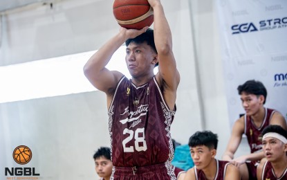 <p><strong>FIRST QUARTERFINAL BERTH</strong>. Jan Daniel Pagulayan of Perpetual prepares to make a shot during the game against Jose Rizal University in the Under-19 Next Generation Basketball League (NGBL) at the Aero Center in Quezon City on Saturday (Sept. 7, 2024). The Junior Altas won, 105-59, to book a quarterfinal ticket. <em>(Contributed photo)</em></p>