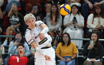 <p><strong>FAN FAVORITE.</strong> Japanese Olympian Yuji Nishida of Osaka Bluteon delivers a powerful spike during the exhibition match against Alas Pilipinas at the Philsports Arena in Pasig City Sunday (Sept. 8, 2024) night. Japan won, 25-17, 25-10, 25-21. <em>(Photo courtesy of Philippine National Volleyball Federation)</em></p>