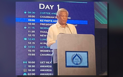 <p><strong>REDUCED RATES.</strong> Philippine Amusement and Gaming Corporation chair and CEO Alejandro Tengco says they will further reduce license fees starting Jan. 1, 2025. In his speech during the Inside Asian Gaming Academy Summit in Hilton Manila, Pasay City on Tuesday (Sept. 10, 2024), he said the move aims to lure more investments to the Philippines. <em>(PNA photo by Anna Leah Gonzales)</em></p>