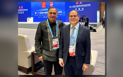 <p><strong>CHINESE INVESTMENTS.</strong> PEZA Director General Tereso Panga (right) and Philippine Ambassador to China Jaime FlorCruz at the 24th China International Fair for Investment and Trade (CIFIT) in Xiamen from Sept. 8 to 11, 2024. Panga said at least PHP4.6 billion of pledges from the Chinese companies were secured by PEZA during the investment mission. <em>(Photo from Panga's Facebook account)</em></p>