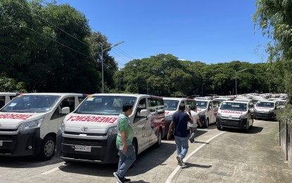 <p>AID DISTRIBUTION. Some of the 69 fully-equipped ambulances that President Ferdinand R. Marcos Jr. helped turnover to cities and municipalities in the Ilocos Region on Wednesday (Sept. 11, 2024). These are donations from the Philippine Charity Sweepstakes Office. <em>(PNA photo by Leilanie Adriano)</em></p>